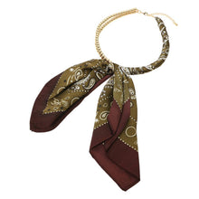 Load image into Gallery viewer, Abstract Pattern Fabric Scarf Double Bubble Chain Necklace: Gold,Olive Green