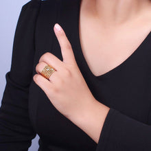 Load image into Gallery viewer, Gold Wide Multiple Bamboo Geometric CZ Band Statement Ring | O-068