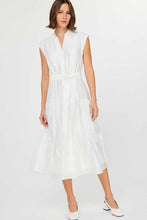 Load image into Gallery viewer, Button Down Tiered White Midi Dress