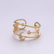 Load image into Gallery viewer, Moon Rings For Women Stars Celestial Gold Ring Celestial Ring Statement Ring Bridesmaid Gift Moon Star Galaxy Jewelry Gift for Her R-057