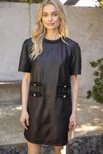 Load image into Gallery viewer, Braid Neck Double Pocket Faux Leather Dress