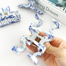 Load image into Gallery viewer, Blue and White Porcelain Textured Claw Clip: D