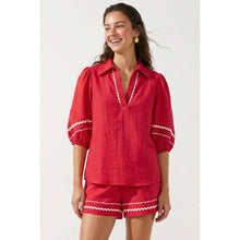 Load image into Gallery viewer, Contrast Trim Puff Sleeve Linen Short Set