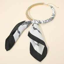 Load image into Gallery viewer, Abstract Pattern Fabric Scarf Double Bubble Chain Necklace: Dark Brown Gold