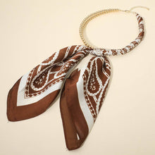 Load image into Gallery viewer, Abstract Pattern Fabric Scarf Double Bubble Chain Necklace: Brown,Gold