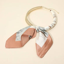 Load image into Gallery viewer, Abstract Pattern Fabric Scarf Double Bubble Chain Necklace: Dark Brown Gold