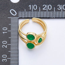 Load image into Gallery viewer, 16K Gold Filled Green Gemstone Geometric Croissant Twist Triple Band Ring | Rings-00031