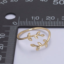 Load image into Gallery viewer, Micro Pave Olive Vine Leaf Adjustable Ring, Crystal Cubic Zirconia CZ Mother Nature Stacking Ring, Minimalist 16K Gold Filled Ring, Gift For Her Plant Mom U-436