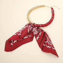 Load image into Gallery viewer, Abstract Pattern Fabric Scarf Double Bubble Chain Necklace: Dark Brown Gold