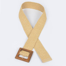 Load image into Gallery viewer, Square Wood Buckle Straw Belt