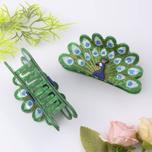 Load image into Gallery viewer, Peacock Feather Hair Clip, Elegant Bird Hair Accessory: Green