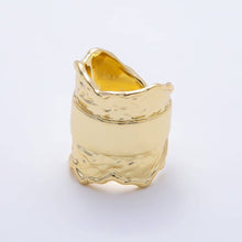 Load image into Gallery viewer, 16K Gold Filled Wide Hammered Organic Texture Chunky Statement Adjustable Ring | Rings-00416