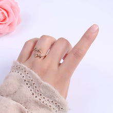 Load image into Gallery viewer, Micro Pave Olive Vine Leaf Adjustable Ring, Crystal Cubic Zirconia CZ Mother Nature Stacking Ring, Minimalist 16K Gold Filled Ring, Gift For Her Plant Mom U-436