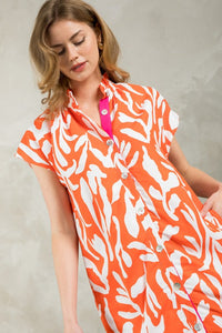 Orange Print with Hot Pink Trim Contrast Dress