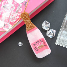 Load image into Gallery viewer, Glitter Pink Champagne Bottle Hair Clip, Fun Party Accessory: Pink