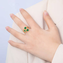 Load image into Gallery viewer, 16K Gold Filled Green Gemstone Geometric Croissant Twist Triple Band Ring | Rings-00031
