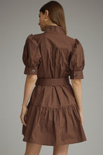 Load image into Gallery viewer, Chocolate Puff Sleeve Tie Dress