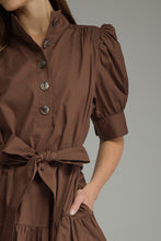 Load image into Gallery viewer, Chocolate Puff Sleeve Tie Dress