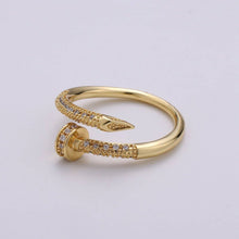 Load image into Gallery viewer, Dainty Gold Spiral Needle Ring Design Minimalist Modern Trending Stackable Streetwear Open Ring Accessory Micro Pave Adjustable Ring R-101