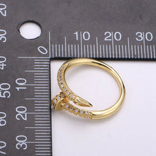 Load image into Gallery viewer, Dainty Gold Spiral Needle Ring Design Minimalist Modern Trending Stackable Streetwear Open Ring Accessory Micro Pave Adjustable Ring R-101