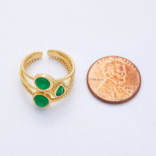 Load image into Gallery viewer, 16K Gold Filled Green Gemstone Geometric Croissant Twist Triple Band Ring | Rings-00031