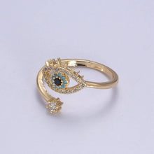 Load image into Gallery viewer, Gold Filled Eye Ring, Evil Eye Zircons Ring, CZ Eye Ring Good Luck Open Adjustable Ring U-351