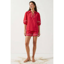 Load image into Gallery viewer, Contrast Trim Puff Sleeve Linen Short Set
