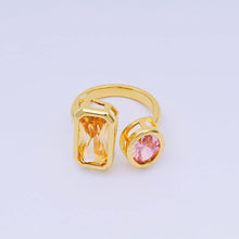 Load image into Gallery viewer, 24K Gold Filled Rectangular &amp; Round CZ Yellow Pink Open Adjustable Ring | O-1452