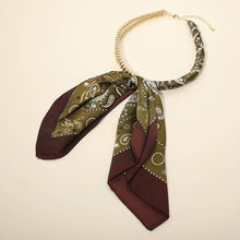 Load image into Gallery viewer, Abstract Pattern Fabric Scarf Double Bubble Chain Necklace: Blue,Gold