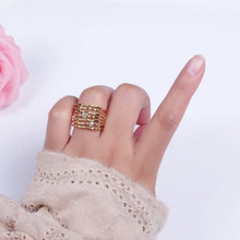 Load image into Gallery viewer, Gold Wide Multiple Bamboo Geometric CZ Band Statement Ring | O-068