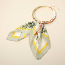 Load image into Gallery viewer, Abstract Pattern Fabric Scarf Double Bubble Chain Necklace: Dark Brown Gold
