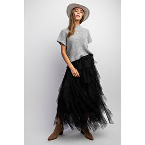 CASCADING TULLE MESH LAYERED MAX SKIRT