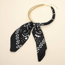 Load image into Gallery viewer, Abstract Pattern Fabric Scarf Double Bubble Chain Necklace: Gold,Olive Green