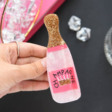 Load image into Gallery viewer, Glitter Pink Champagne Bottle Hair Clip, Fun Party Accessory: Pink