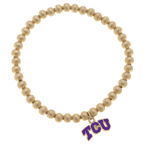 TCU Horned Frogs Ball Bead Stretch Bracelet in Satin Gold