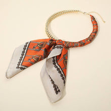 Load image into Gallery viewer, Abstract Pattern Fabric Scarf Double Bubble Chain Necklace: Gold,Olive Green