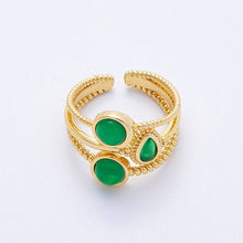 Load image into Gallery viewer, 16K Gold Filled Green Gemstone Geometric Croissant Twist Triple Band Ring | Rings-00031