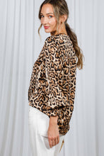 Load image into Gallery viewer, Henley Neck Elastic Smocked Leopard Print Blouse VT31377T