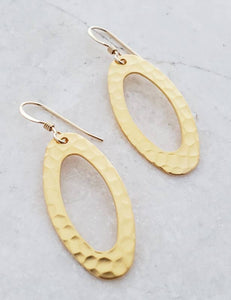 Gold Hammered Oval Earrings