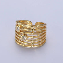 Load image into Gallery viewer, Gold Wide Multiple Bamboo Geometric CZ Band Statement Ring | O-068