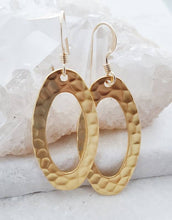 Load image into Gallery viewer, Gold Hammered Oval Earrings