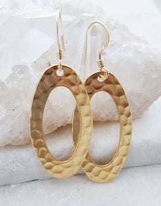 Gold Hammered Oval Earrings