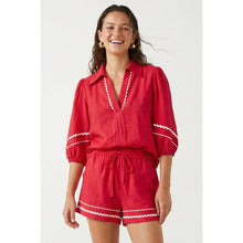 Load image into Gallery viewer, Contrast Trim Puff Sleeve Linen Short Set