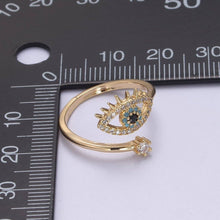 Load image into Gallery viewer, Gold Filled Eye Ring, Evil Eye Zircons Ring, CZ Eye Ring Good Luck Open Adjustable Ring U-351