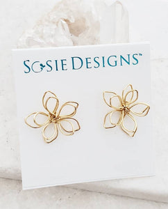 Gold Wire-Wrapped Lotus Studs Earrings