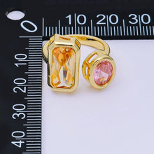 Load image into Gallery viewer, 24K Gold Filled Rectangular &amp; Round CZ Yellow Pink Open Adjustable Ring | O-1452