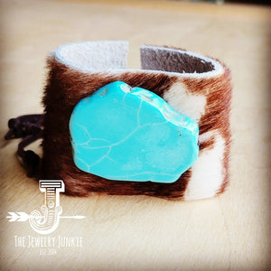 Leather Cuff Axis Deer Hide & Turquoise Stone