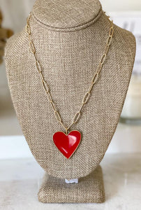 Enamel Heart with Paperclip Necklace