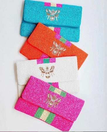 Bright Colored Beaded Bee Clutch