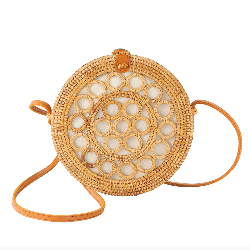 Straw Bag Purse With Real Leather| 10 Inch (Circle)